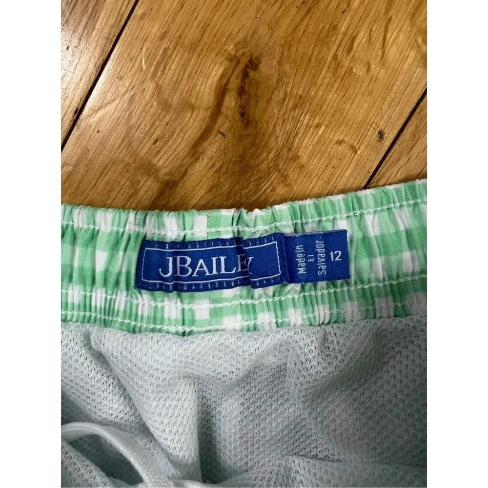 J Bailey Boys Gingham Coastal Swim Trunks Size 12
